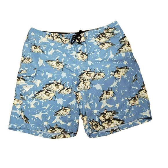 Columbia PFG Omni-shade Fish Responsibly Board Shorts, Men's 40, Light Blue - Picture 1 of 13